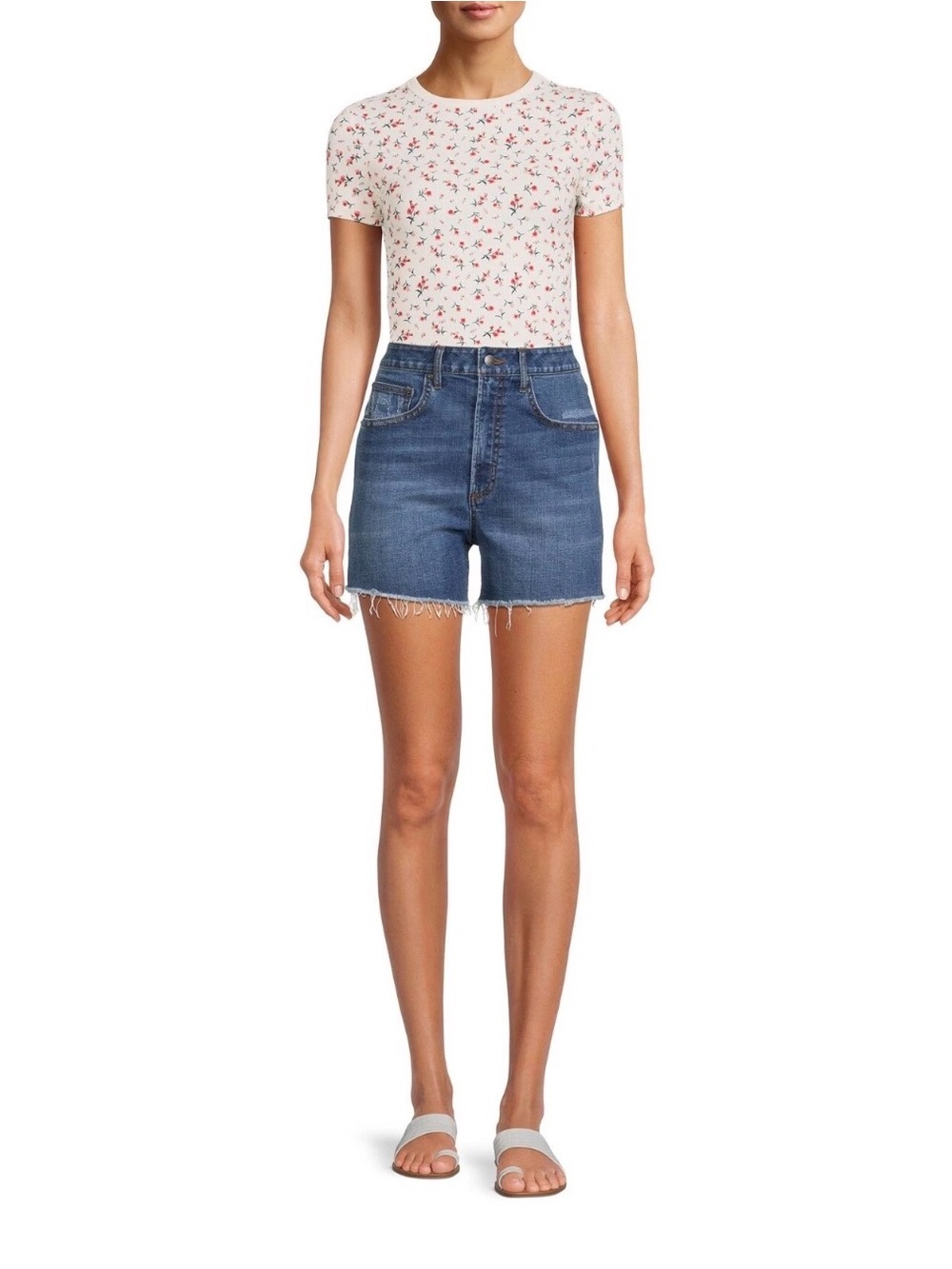 Nine.Eight Dark Wash Frayed Hem Denim Shorts Size 6